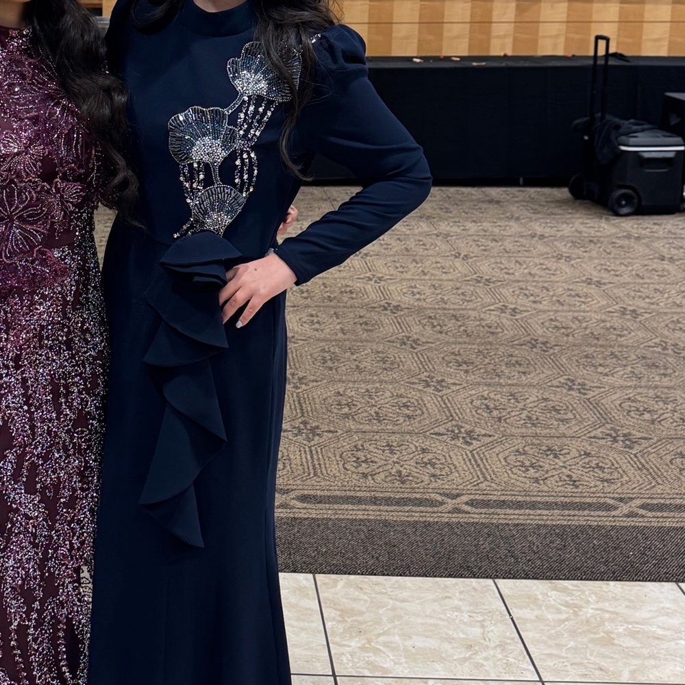 modest navy blue dress
